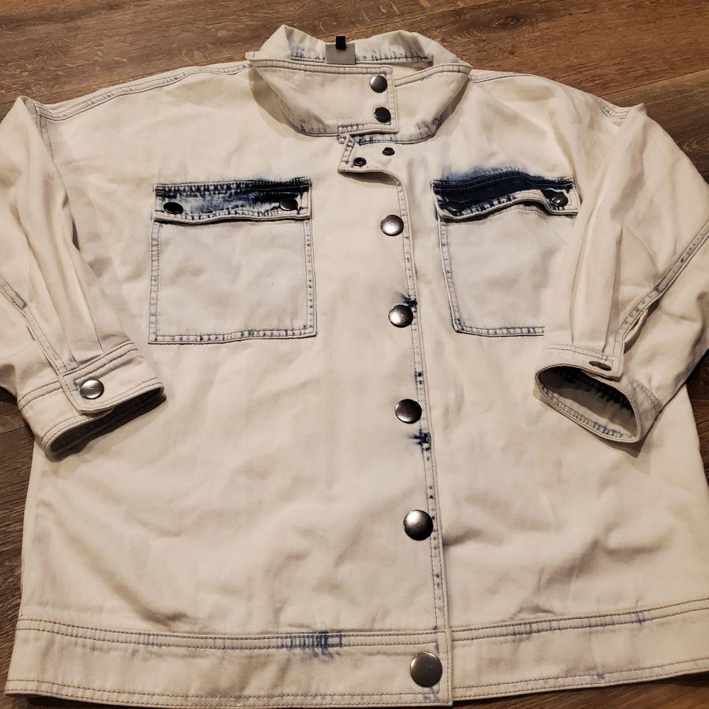 CAbi Acid/Whitewash Drew Denim Shacket Jacket XS OVERSIZED The Creator EUC